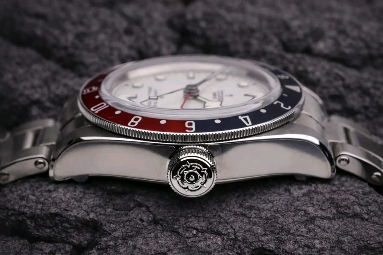 Tudor Black Bay GMT 79830RB Crown Side Profile – Rolex Watch Box