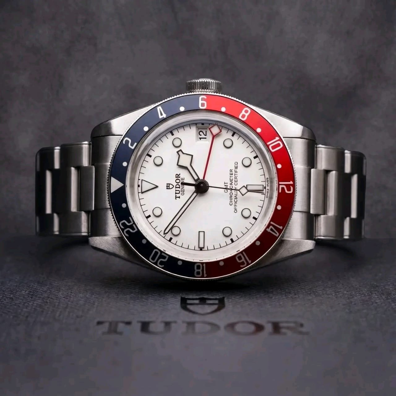 Tudor Black Bay GMT 79830RB Opaline White Pepsi Front View 2025 – Rolex Watch Box