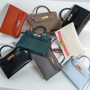 Hermès Mini Kelly II Collection 7 Models Flat Lay Display small handbag