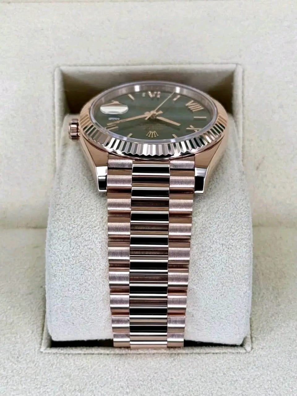 Rolex Day-Date Fluted Everose Bezel Close-Up