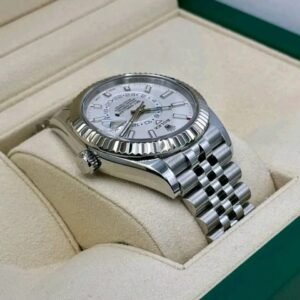 black rolex watch​ Sky-Dweller Fluted White Gold Bezel Close-Up