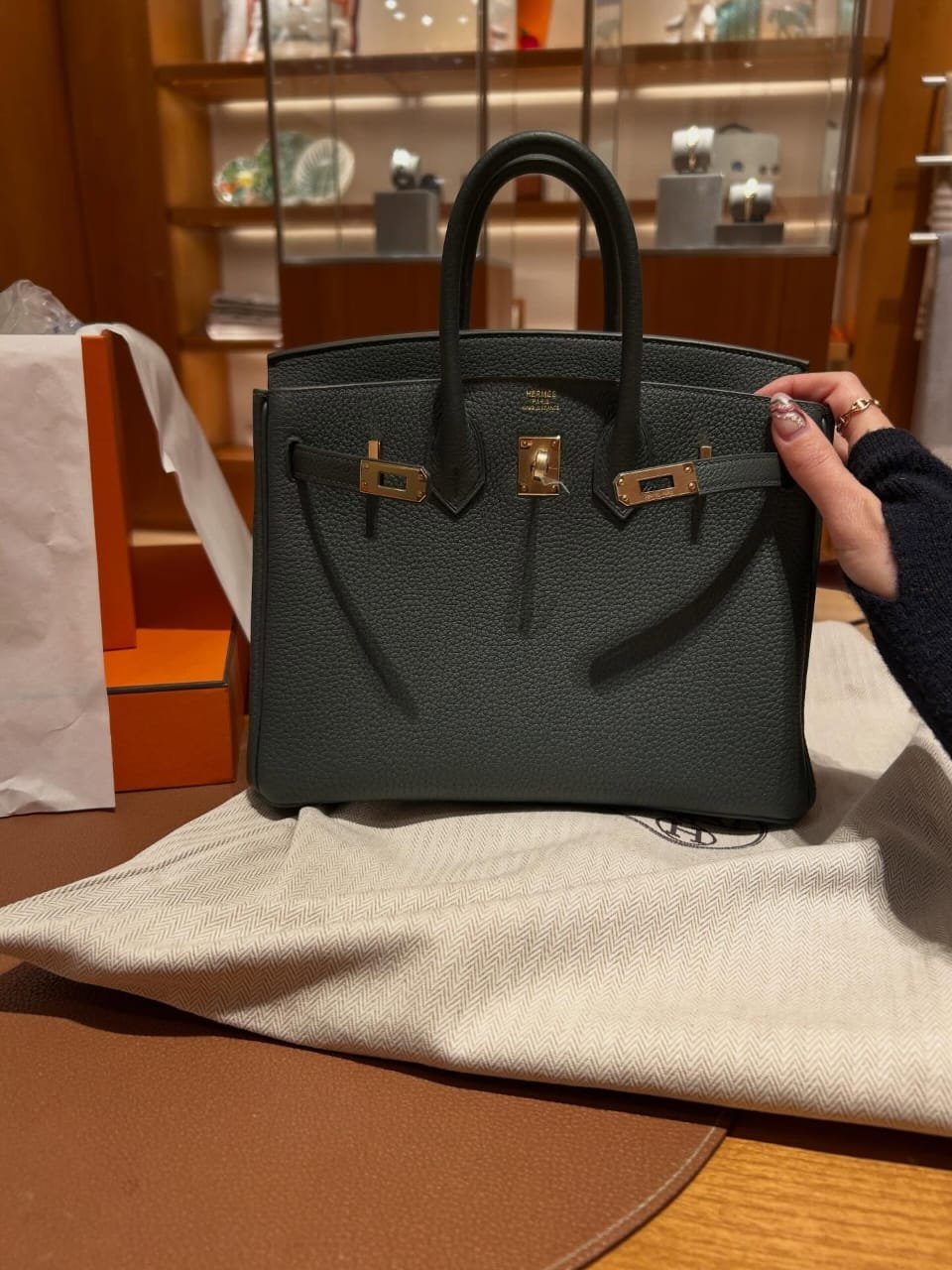 Hermès Birkin HAC 40 Gris Meyer + B25 Vert Front Turnlocks