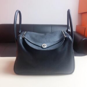 Hermès Lindy 34 Black Clemence Palladium Front View black shoulder handbags​