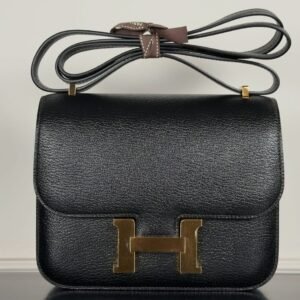 Hermès Constance 18 Black Chèvre Front H Clasp Iconic black handbags black
