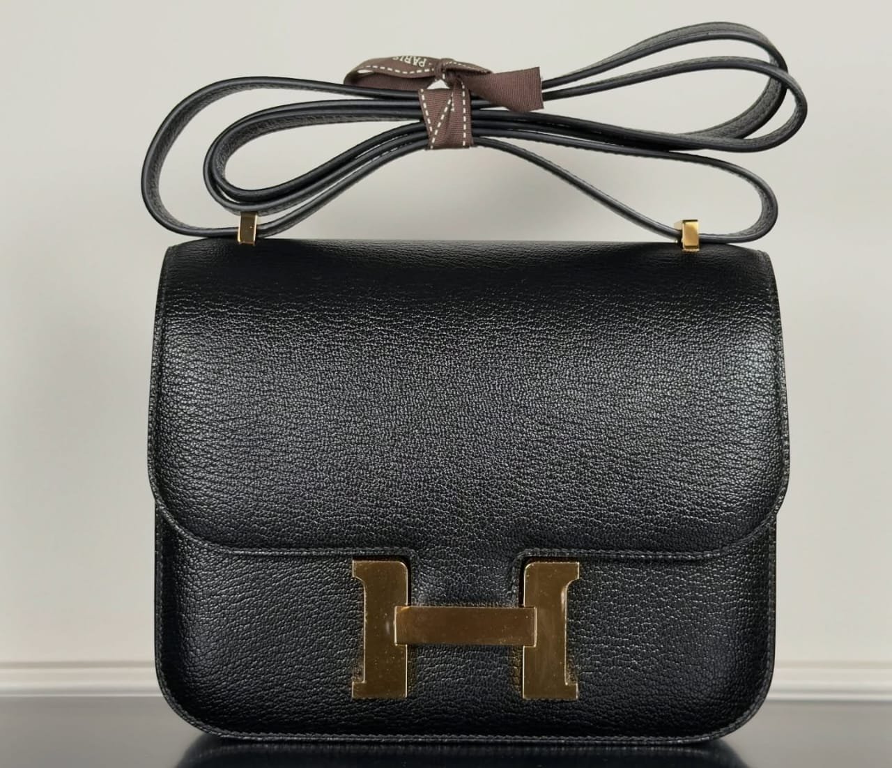 Hermès Constance 18 Black Chèvre Front H Clasp Iconic black handbags black