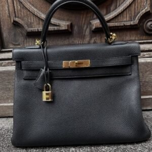Black handbags Hermès Kelly 32 Black Clemence Front Flap GHW Like New
