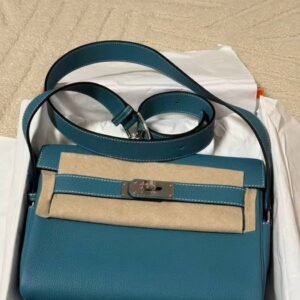 blue leather bagHermès Kelly Messenger PM Blue Jeans Front Flap K Stamp