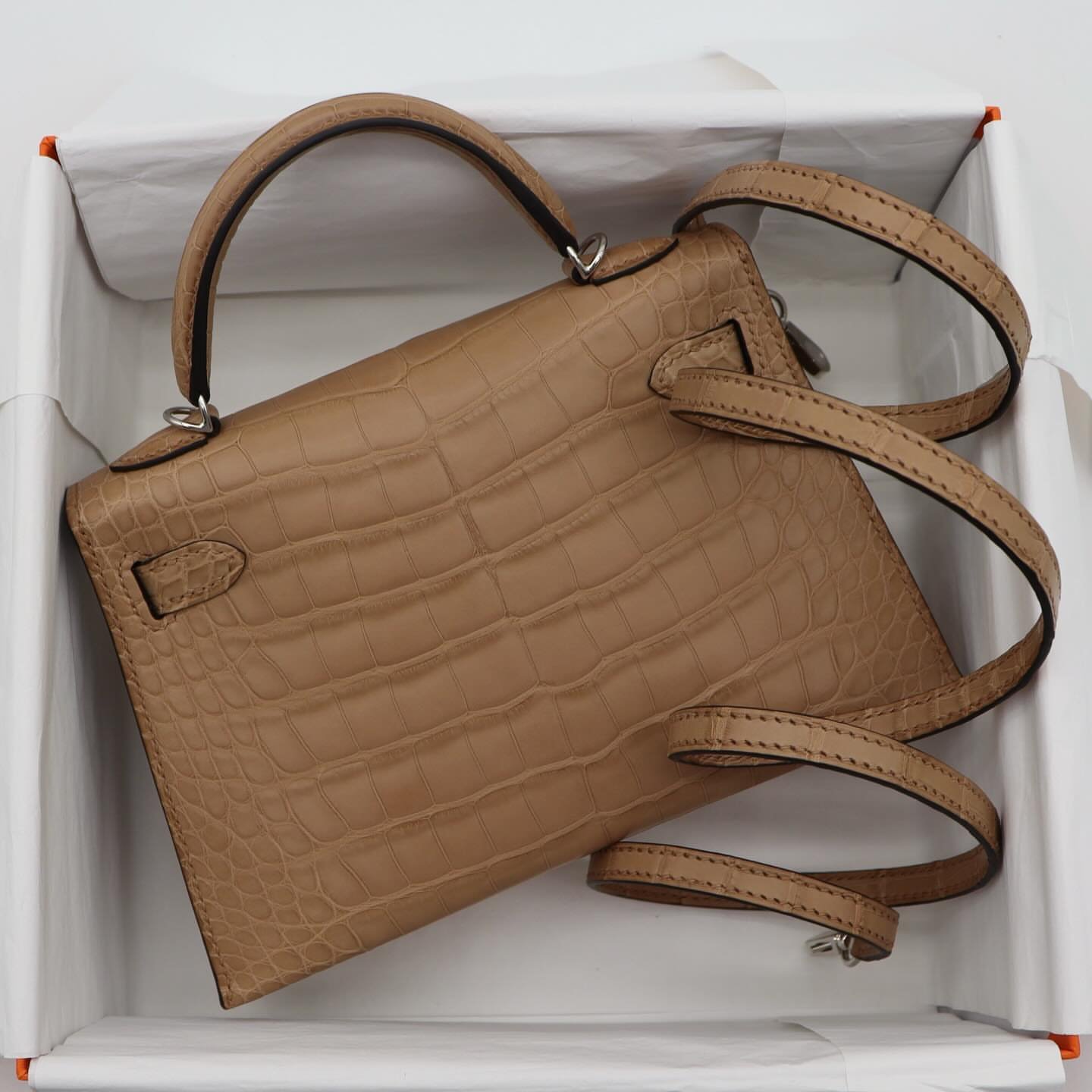 Hermès Mini Kelly II Chai Matte Alligator Front Flap PHW