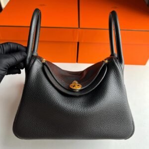 Hermès Lindy 26 Black Clemence GHW Front Gold Hardware ed hardy handbags and purses​
