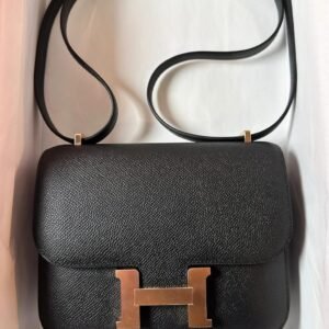 Hermès Constance Mini Black RGHW H Clasp Strap Detail mini black rose