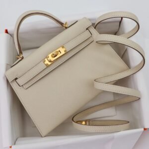 Hermès Mini Kelly II Craie Epsom Matte Beton Front GHW duffel bag ladies