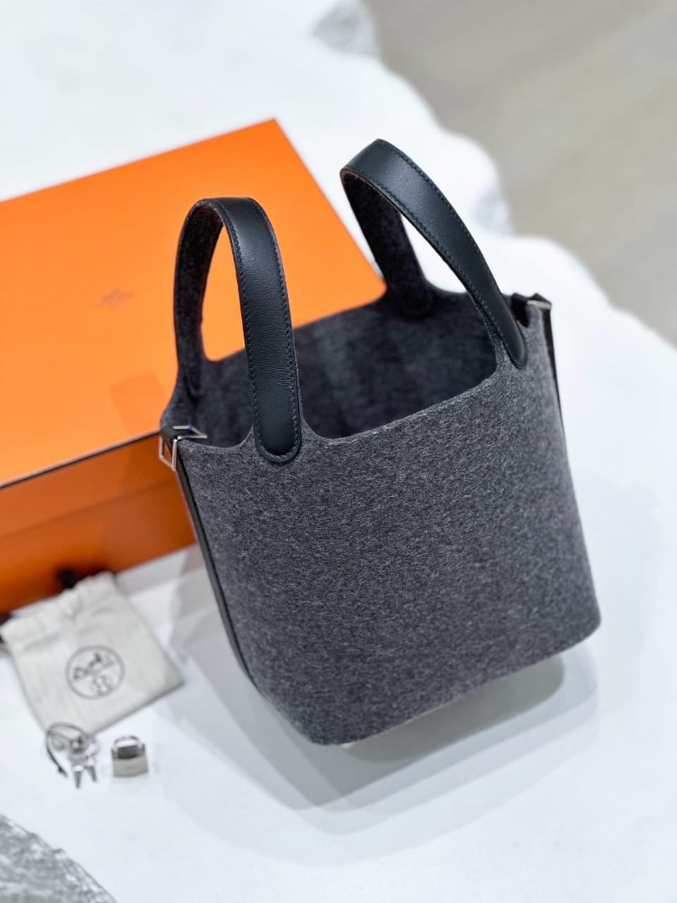Hermès Picotin Wool Felt Silver Hardware Complete Full Set Presentation handbag guess bag