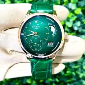 swiss watch brands Glashütte Original PanoMaticLunar Green Sunburst Dial Macro
