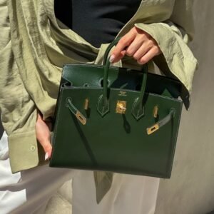 Hermès Birkin 25 Sellier Vert Fonce Gold Hardware Detail handbags for evening​