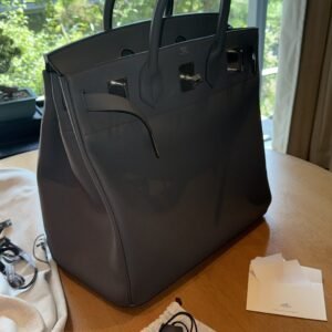 Side Profile Image Title: Hermès Birkin HAC 40 Gris Meyer B25 Vert Side Profile PHW ideal handbag for travelling​
