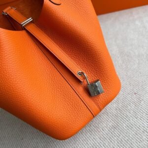Hermès Picotin 18 Clemence Orange Stitching Close-Up handbag beaded