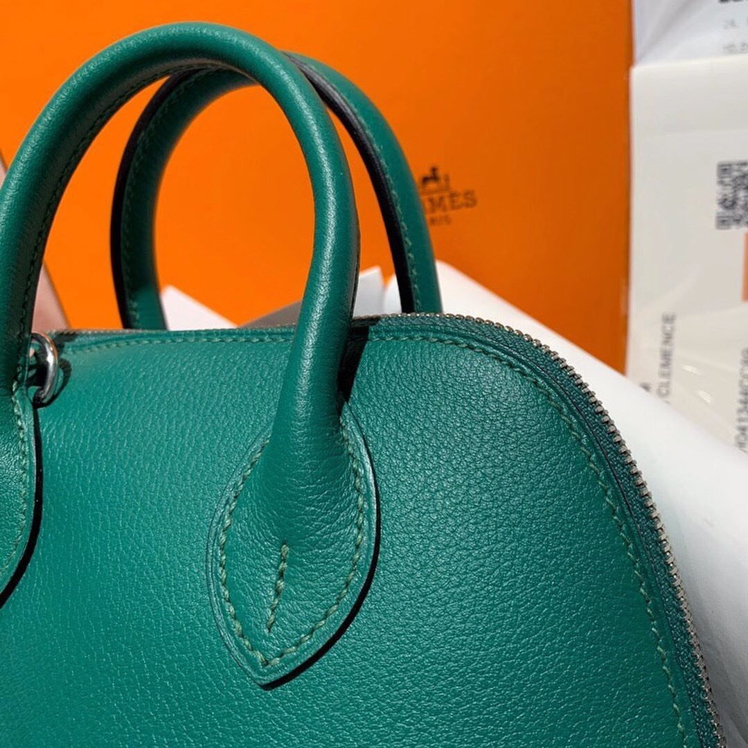Hermès Mini Bolide 19 Green Interior Zipper Access View