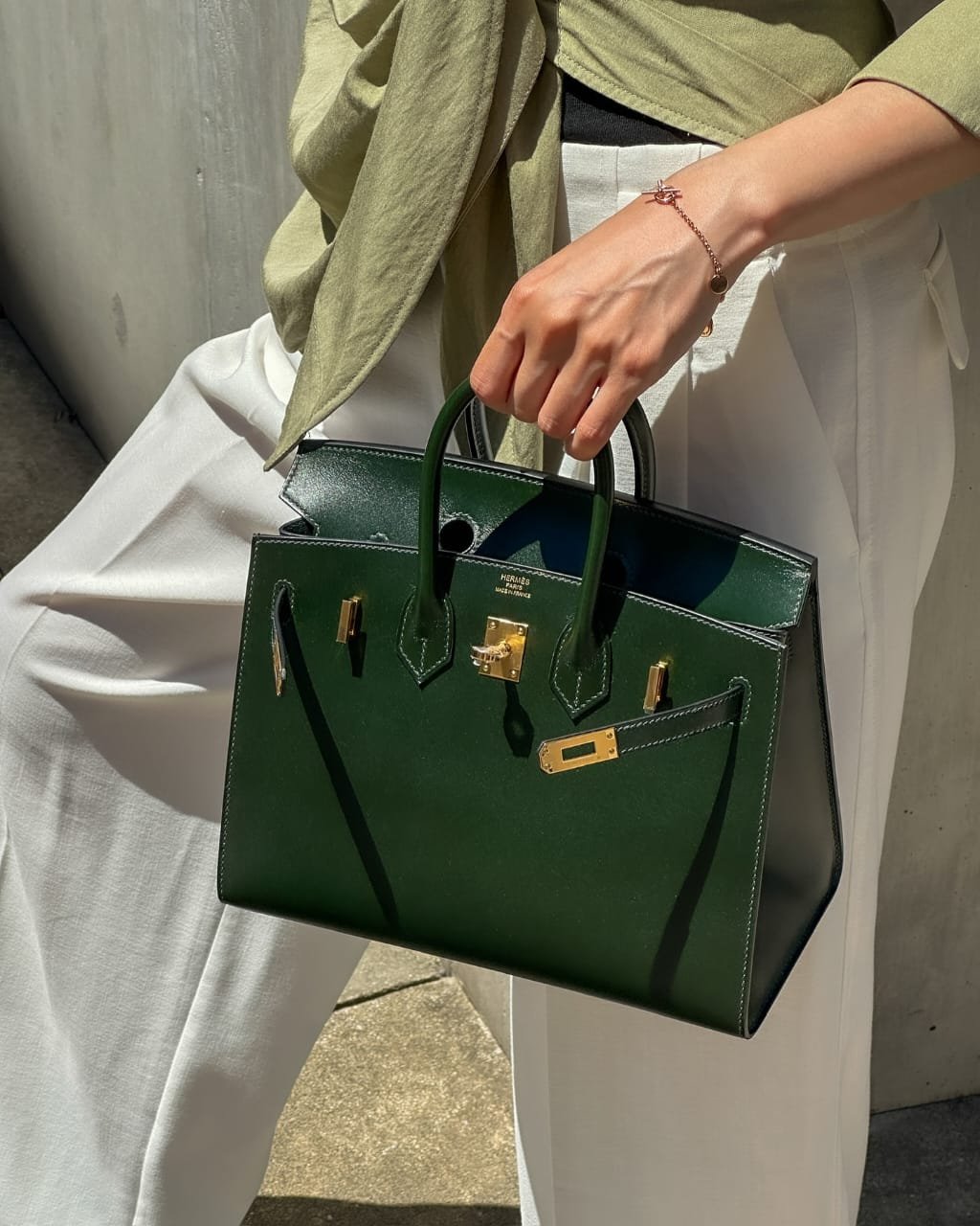 Hermès Birkin 25 Sellier Vert Fonce Interior Top Opening