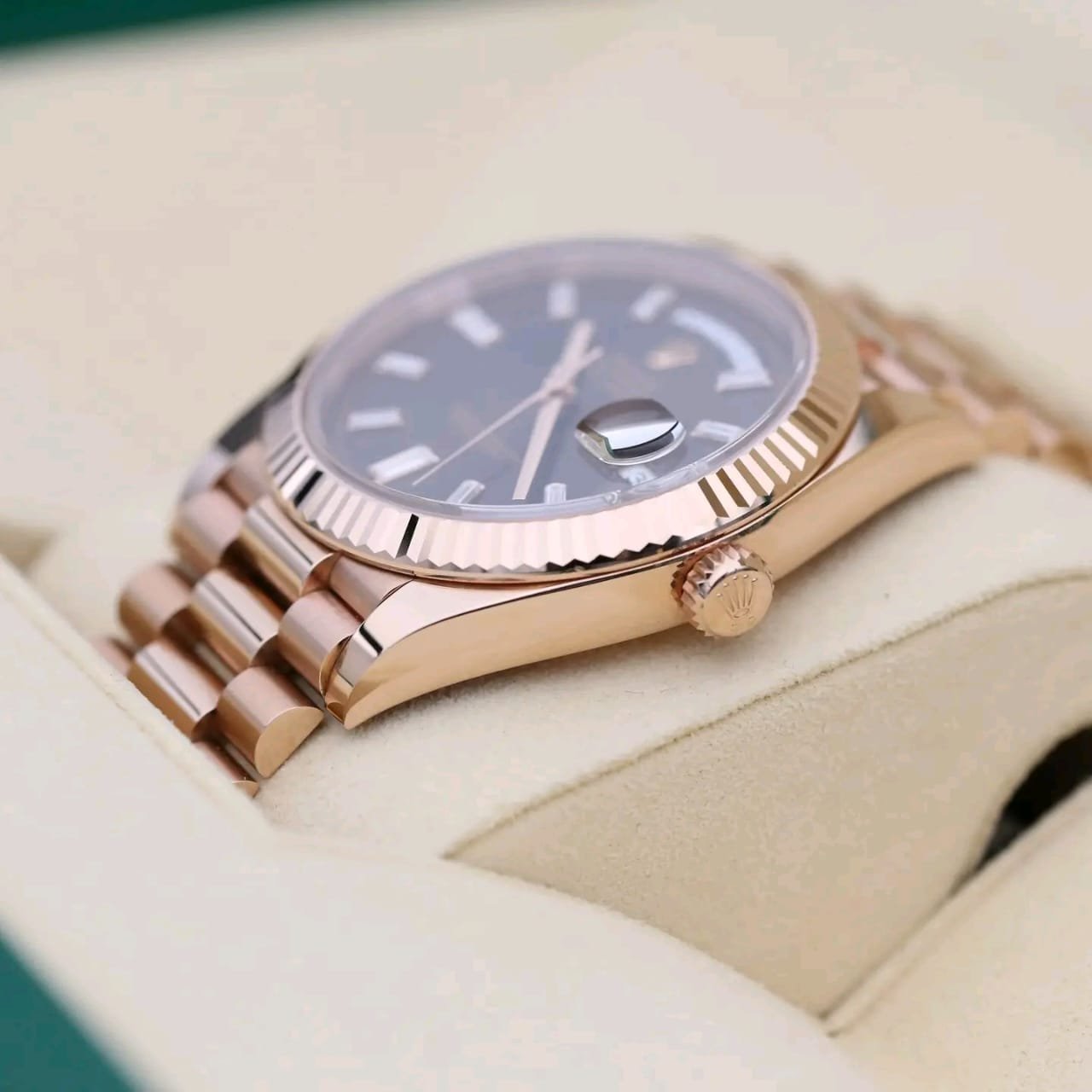 Rolex Day-Date 228235 Case Angle Crown Side View