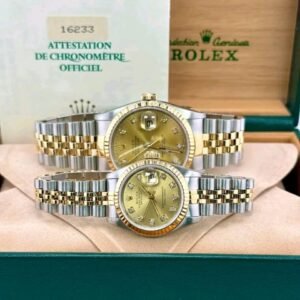 His & Hers Rolex Datejust Champagne Diamond Dials rolex couple watches for sale