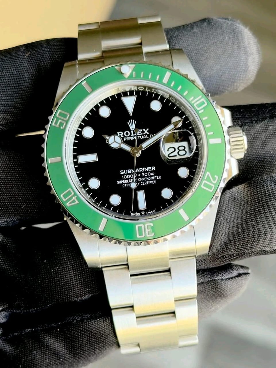 Rolex Submariner 126610LV Dial Close-Up pre owned rolex watches