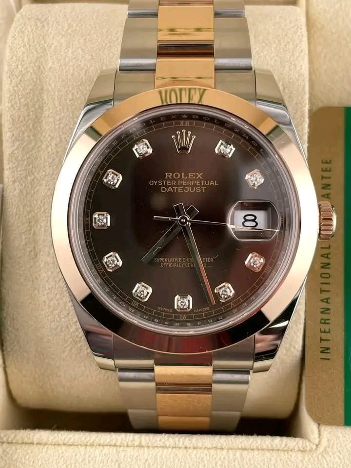 Pre Owned Rolex Datejust 41mm Chocolate Diamond Dial Close-Up