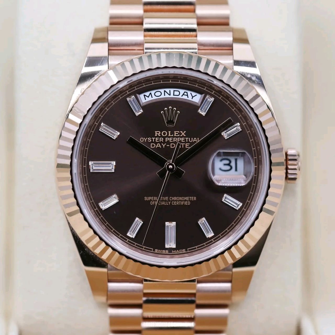 Rolex Day-Date 228235 Baguette Diamond Marker Detail rolex gold watches