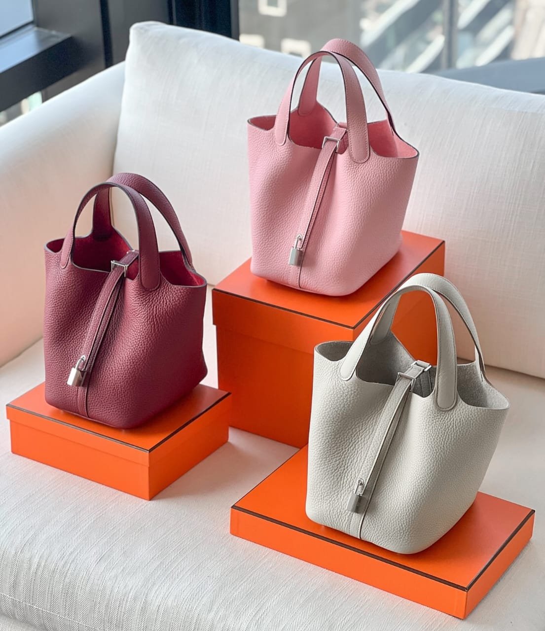 lifestyle view Image Title: Hermès Picotin 18 PHW Clemence W Stamp Lifestyle Collection
