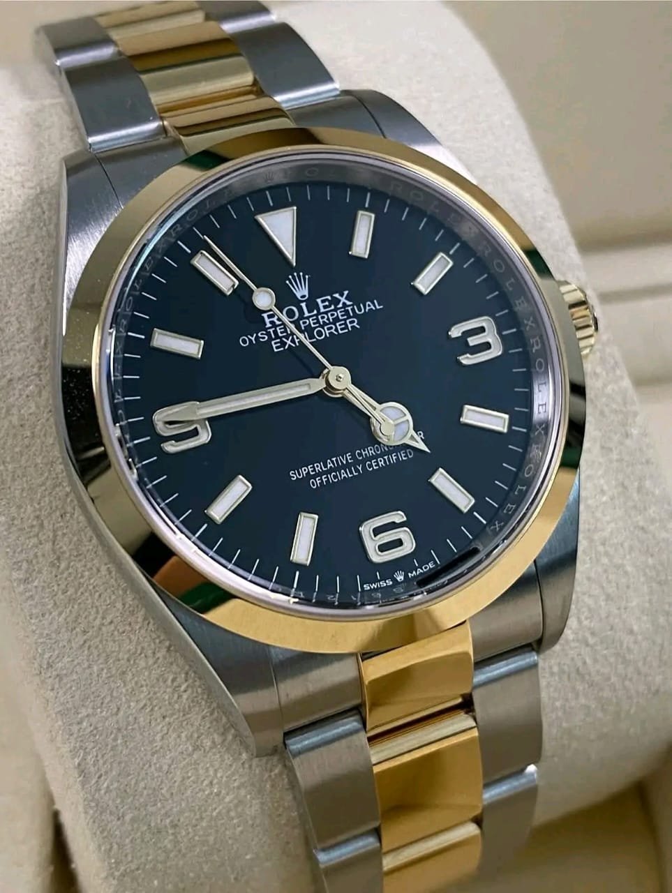 Rolex Explorer 124273 Black Dial with Yellow Gold Bezel