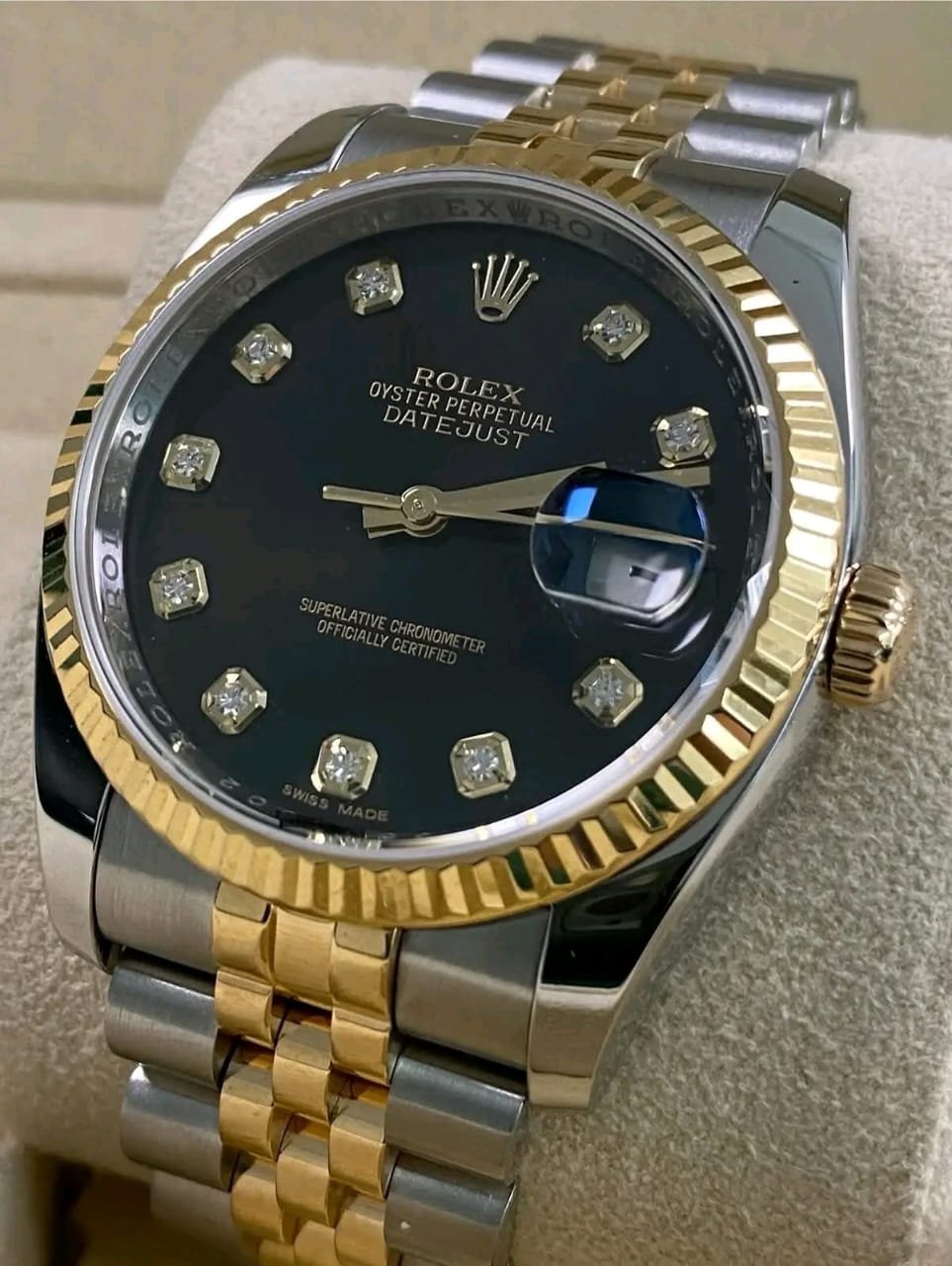 Rolex Datejust 116233 Black Diamond Dial with Fluted Bezel
