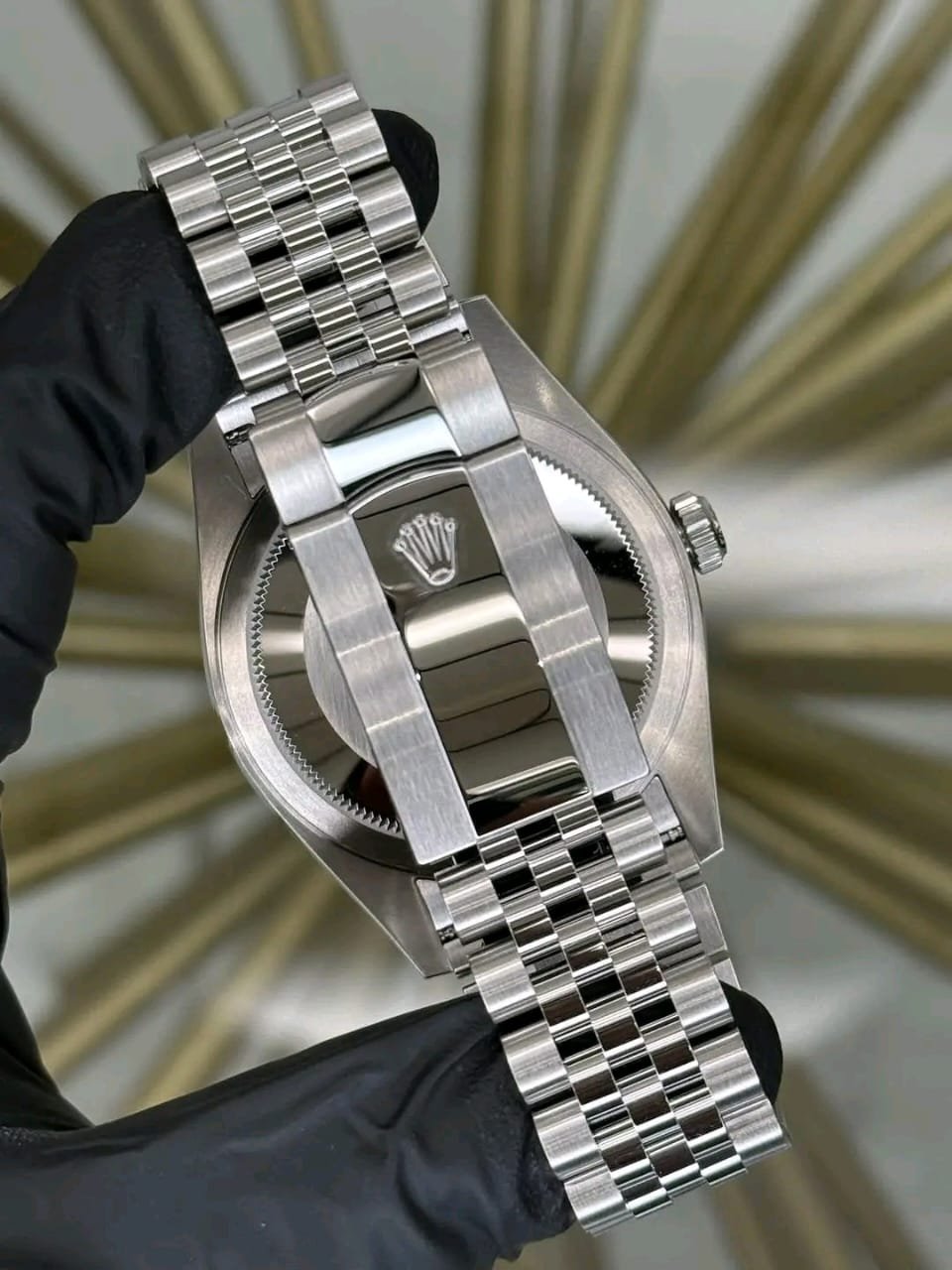 Green Face Rolex Sky Dweller Jubilee Bracelet Close-Up