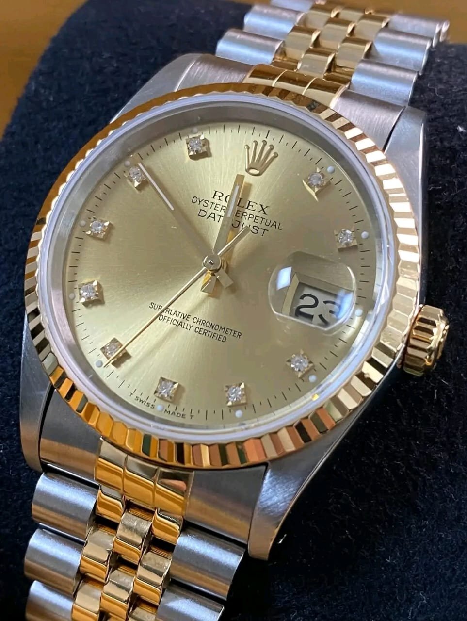 Rolex Datejust 16233 Champagne Diamond Dial with Fluted Bezel rolex pre owned