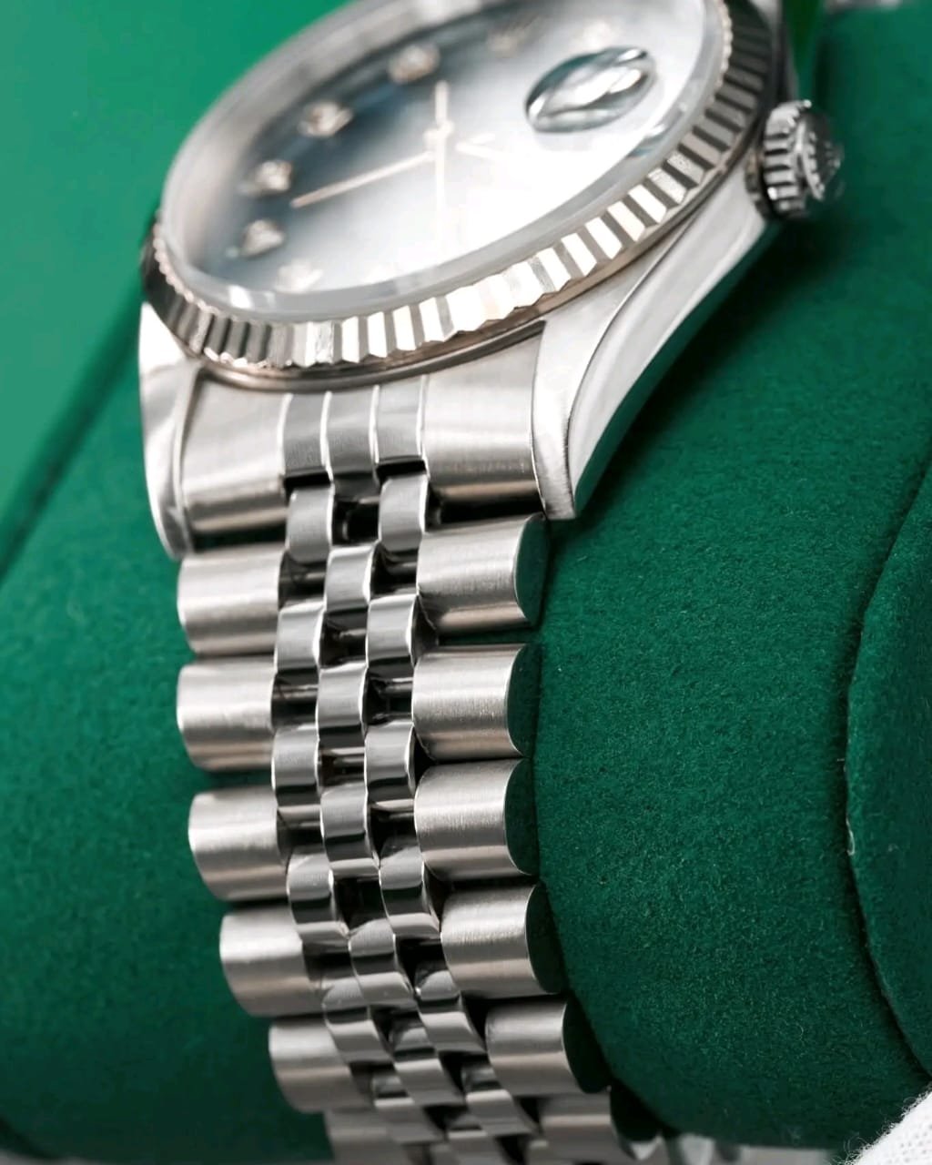 Rolex Datejust Custom Blue Diamond Dial Macro