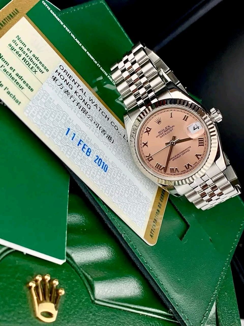 Bust Down Rolex – 2010 Rolex Datejust 31mm Ref. 178274 Pink Roman Dial White Gold Fluted Bezel Jubilee Bracelet Like New Full Set - Image 6