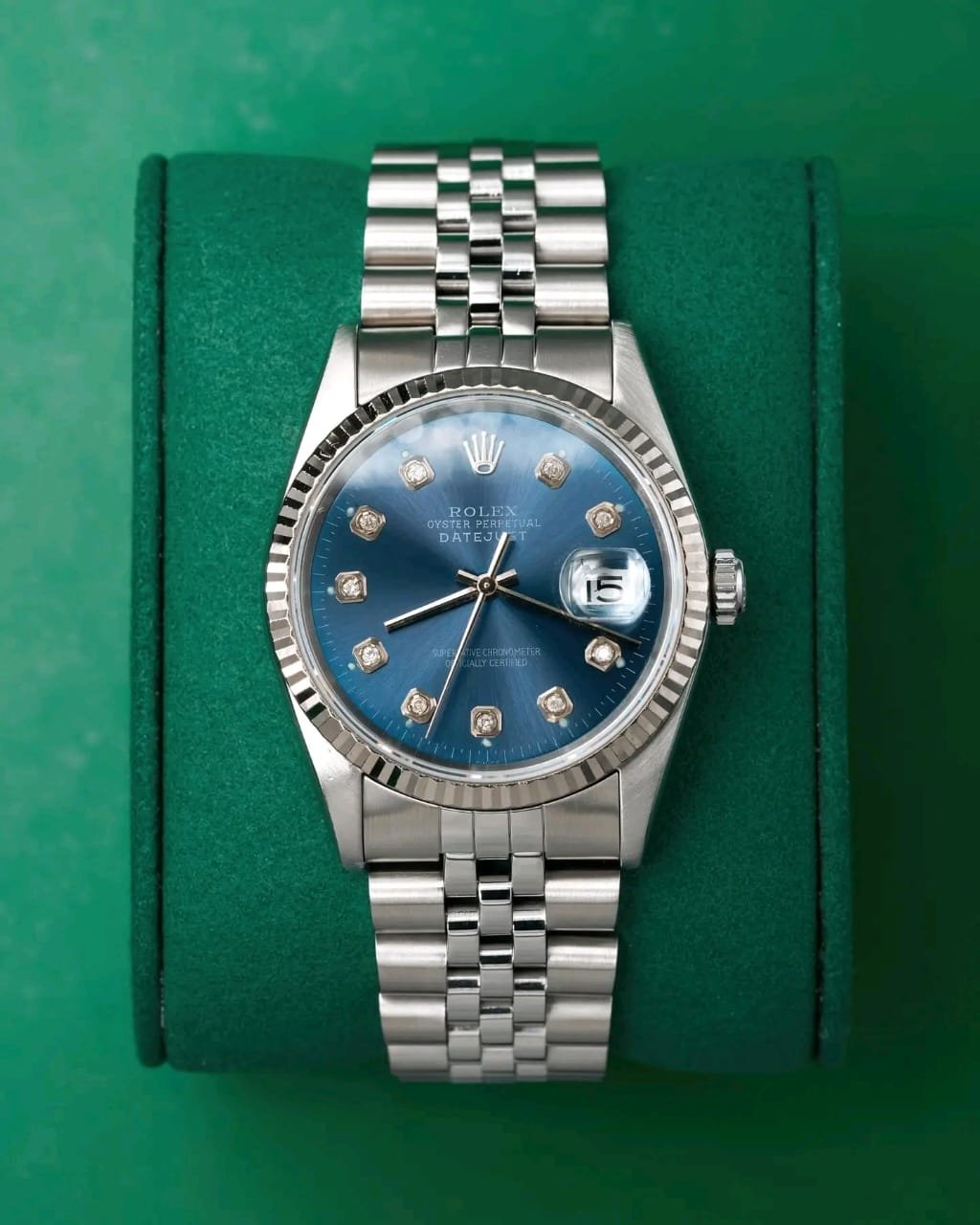 Rolex Datejust 16200 Custom Blue Diamond Dial Front View