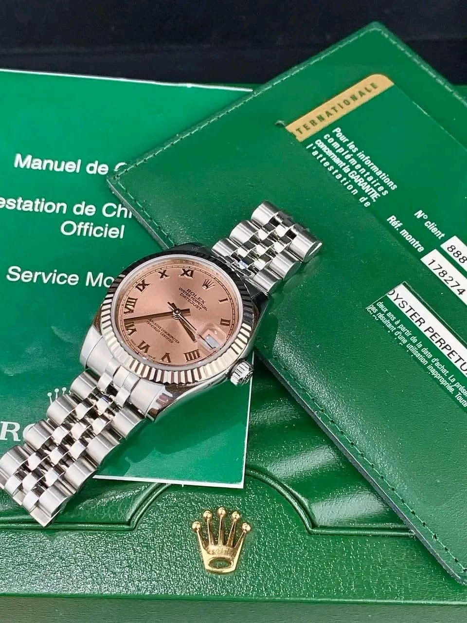 Bust Down Rolex – 2010 Rolex Datejust 31mm Ref. 178274 Pink Roman Dial White Gold Fluted Bezel Jubilee Bracelet Like New Full Set - Image 5