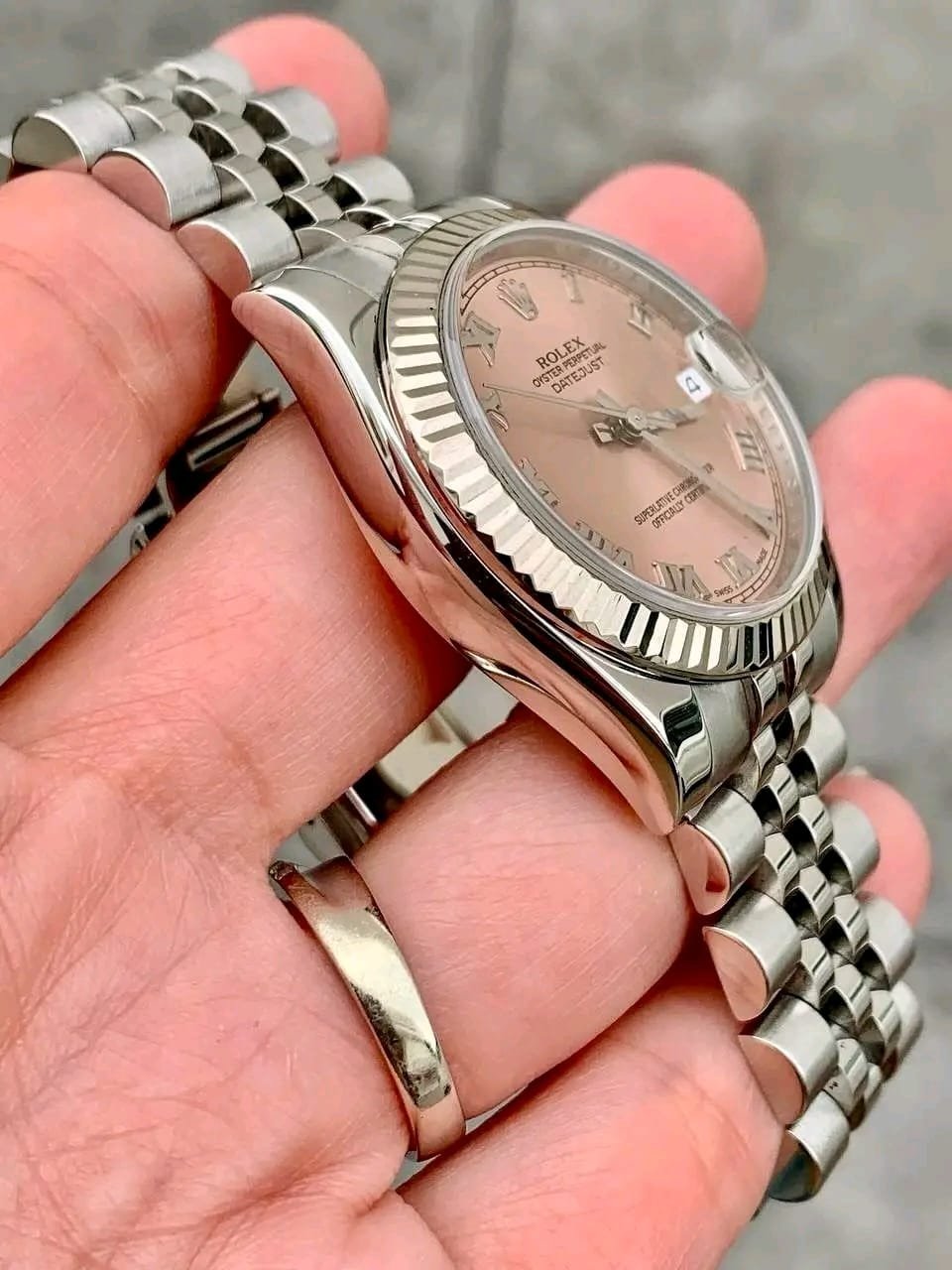Bust Down Rolex – 2010 Rolex Datejust 31mm Ref. 178274 Pink Roman Dial White Gold Fluted Bezel Jubilee Bracelet Like New Full Set - Image 4