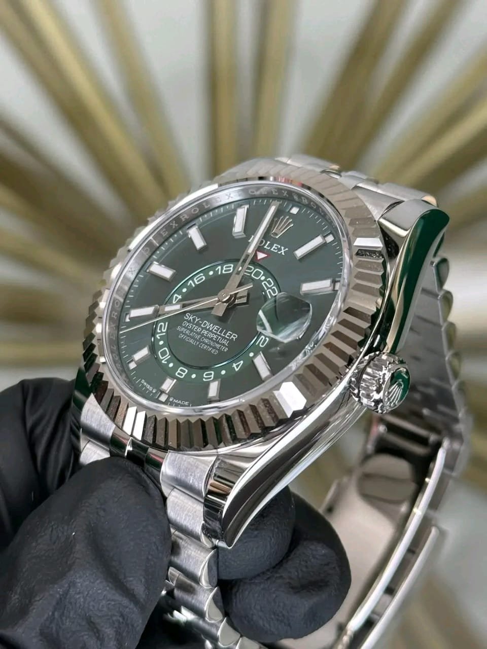 Rolex Sky Dweller Crown Side Profile Green Dial