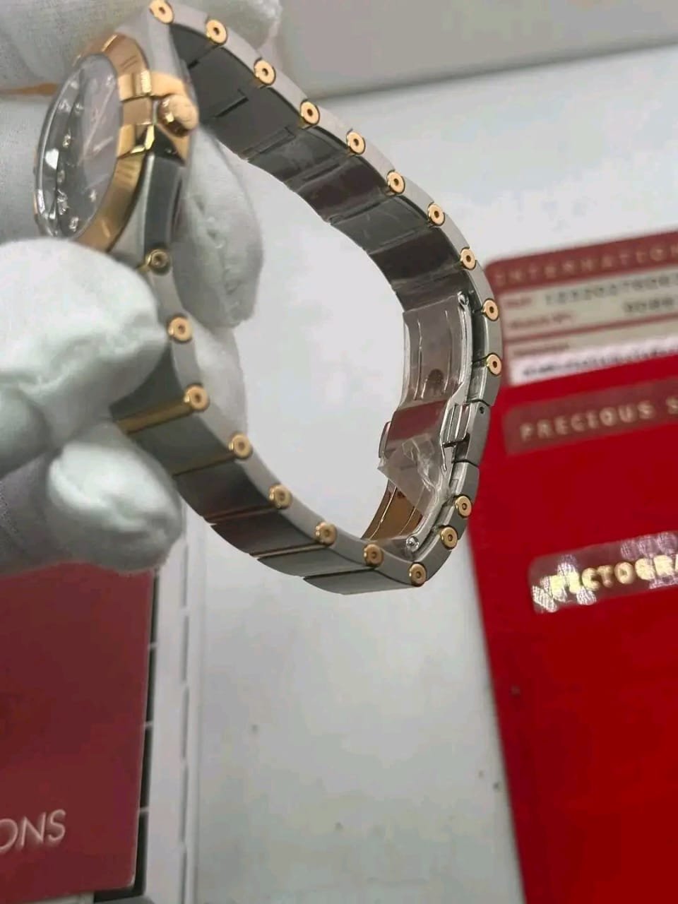 Omega Constellation Diamond Bezel and Crown Side Detail
