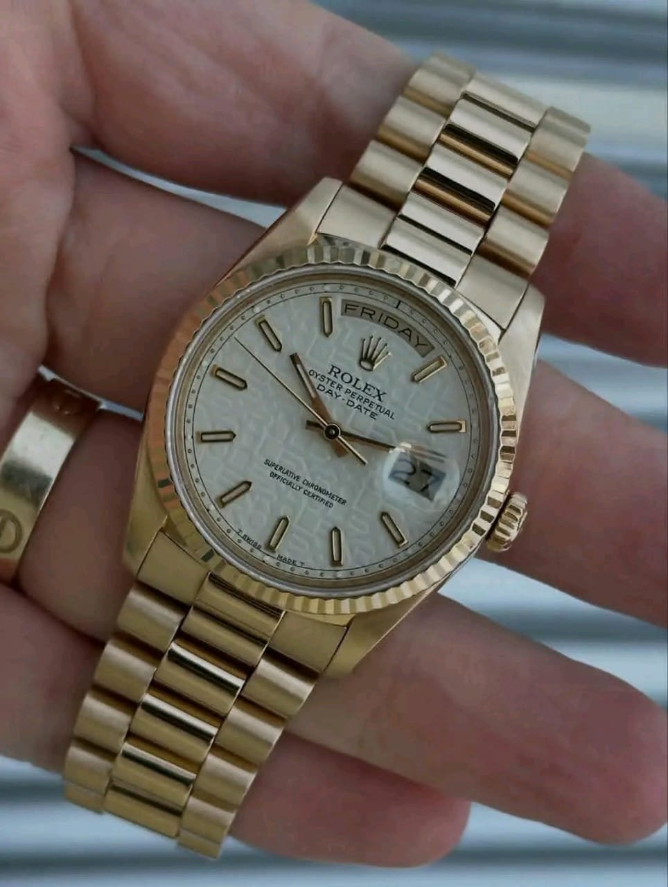 Rolex Day-Date 18238 Ivory Anniversary Dial Front View